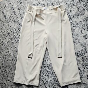 Calvin Klein Collection Cream Cropped Wide-Leg Tie-Waist Pants
